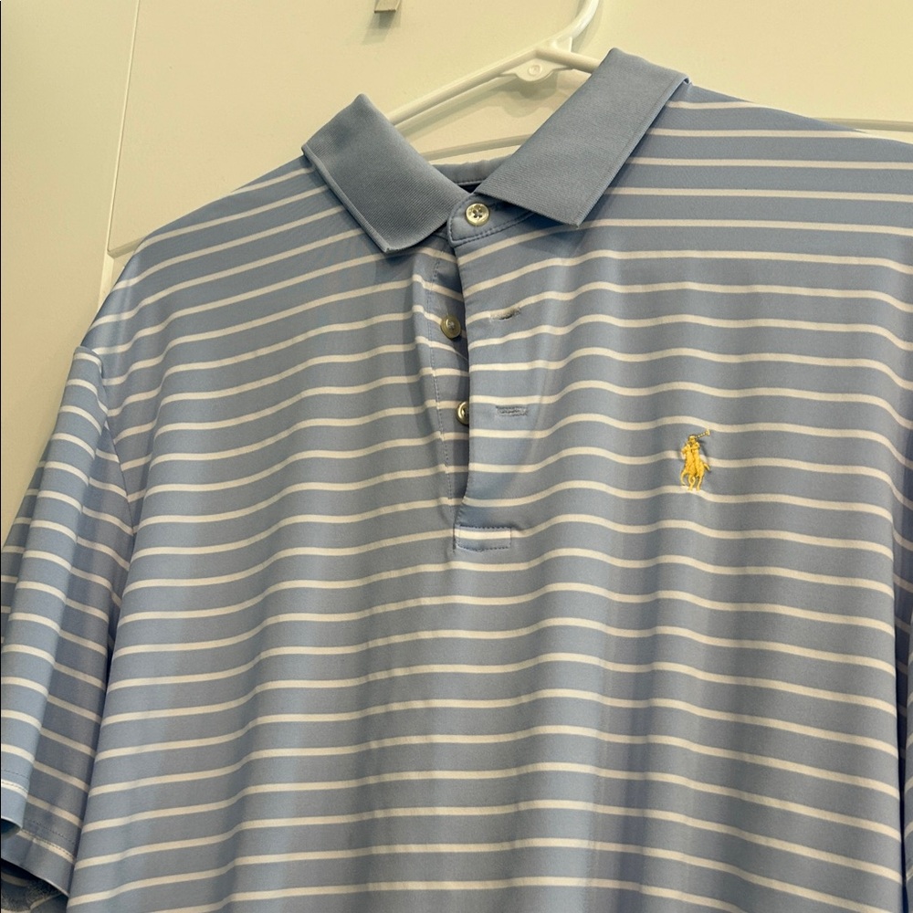 Polo by Ralph Lauren Men's Light Blue and White Striped Polo